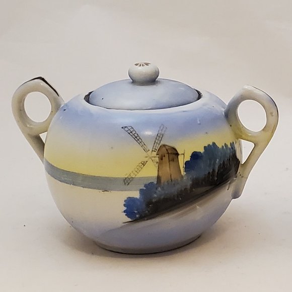 Antique Cream and Sugar Set with Dutch Windmill Scene - Picture 2 of 8